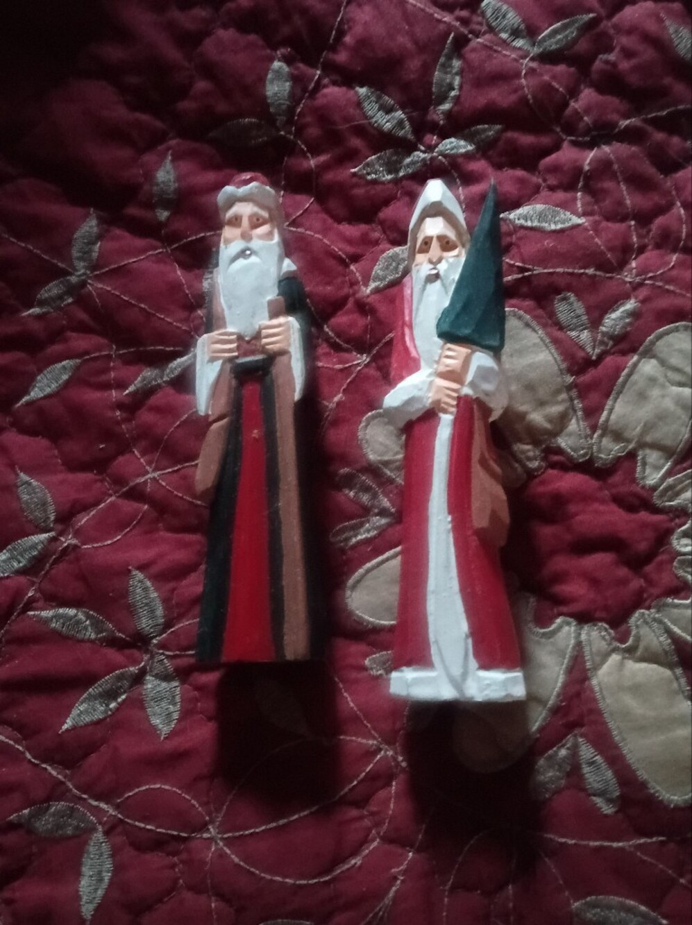 Wooden Holiday Santa Figurine Set - Red and Green